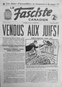 Couverture du Fasciste Canadien de février 1938, l'organe officiel du Parti Nationa-Social Chrétien d'Adrien Arcand, BAC, Fonds Ernest Lapointe, dossier fascisme 1938-1940.