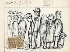 Bureau de placement. Caricature de Raoul Hunter pour le journal Le Soleil (27 février 1961). P716,S1,P61-02-27