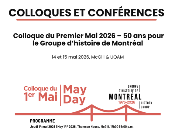 L’édition 2026 du « Mayday » du Groupe d’histoire de Montréal : Une occasion de célébrer 50 ans de recherche en histoire